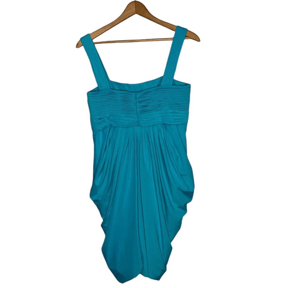 New BCBG MAXAZRIA Small S Cyan Blue Stretch Jersey Draped Pleated Cocktail Dress - Picture 6 of 9